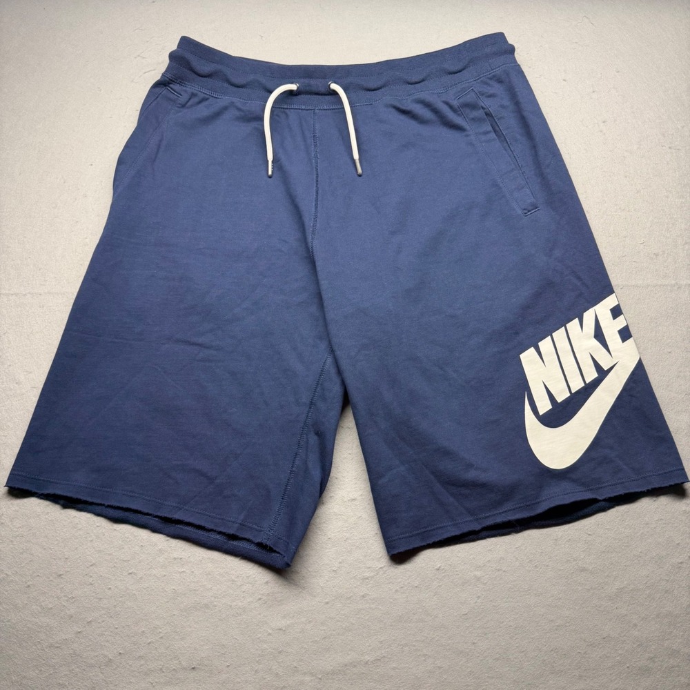 Nike Shorts Mens L Blue Sportswear Futura Logo Raw Hem Cotton Jersey Athletic